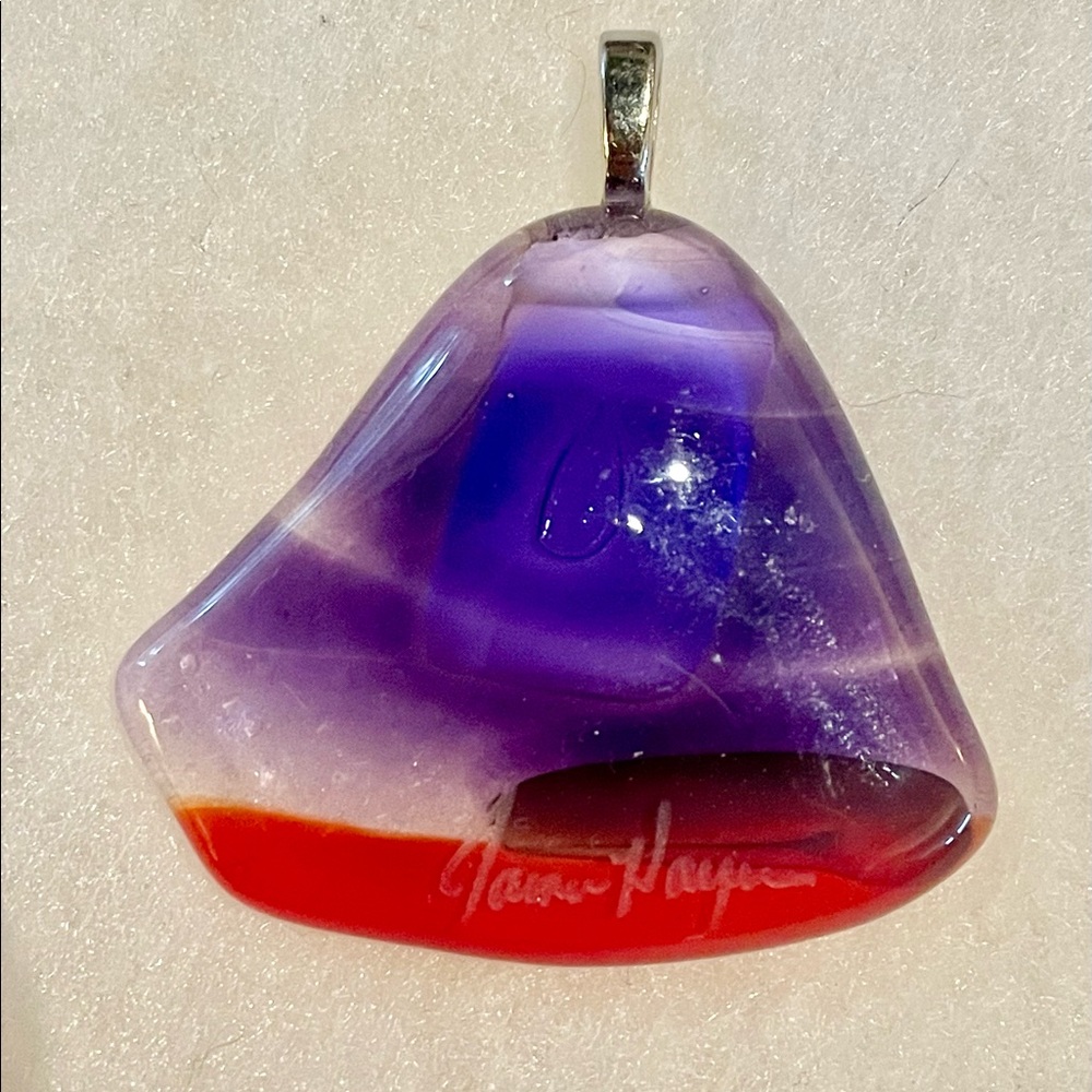 Artist signed- hand blown glass pendant.